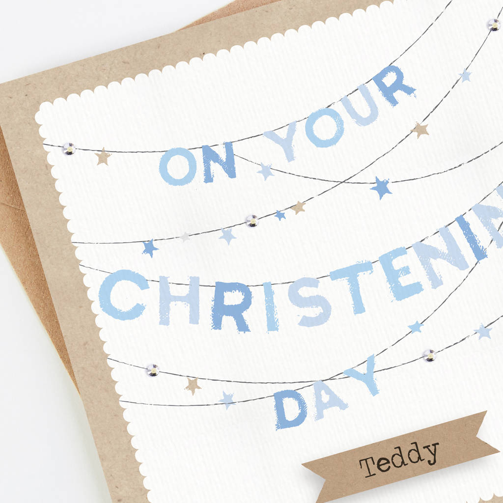 Personalised Blue Christening Day Bunting Card Boy By LOOM Weddings