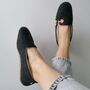 Graphite Felt Ballerina Slippers With Pink Details, thumbnail 2 of 7