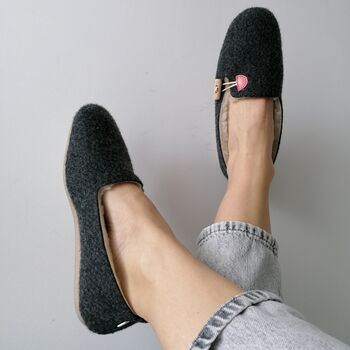 Graphite Felt Ballerina Slippers With Pink Details, 2 of 7