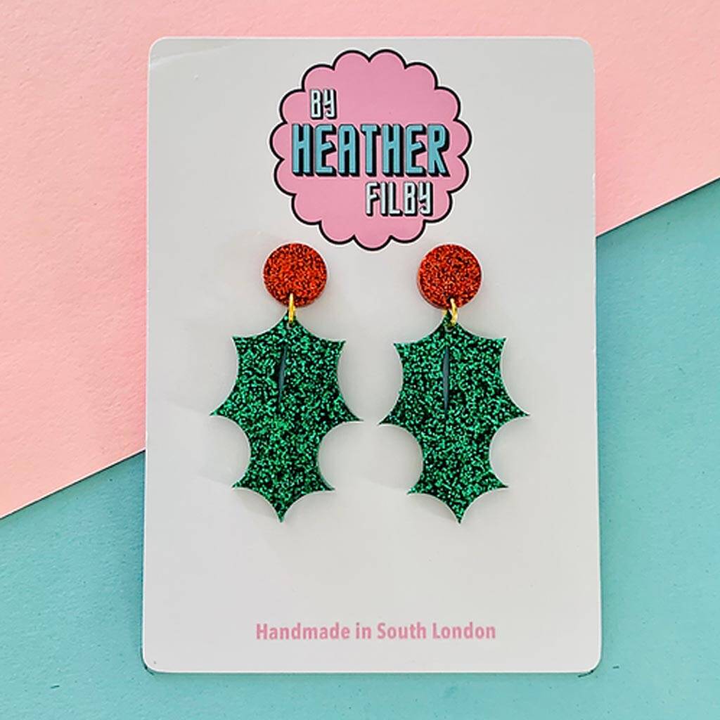 Christmas Holly Glitter Earrings