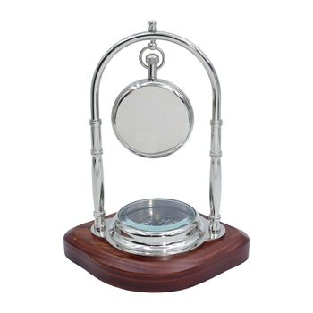 Personalised Chrome 7th Anniversary Desk Clock With Compass, 6 of 10