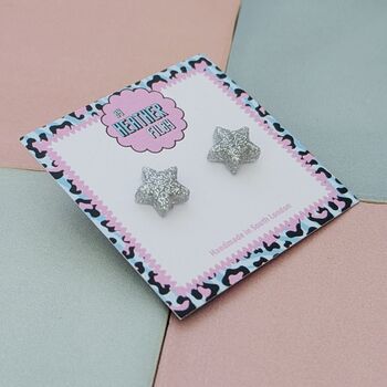 Star Glitter Resin Stud Earrings Silver, Gold And Pink, 11 of 12