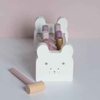 Personalised Wooden Pink Bunny Hammer Bench Toy, 8 of 12