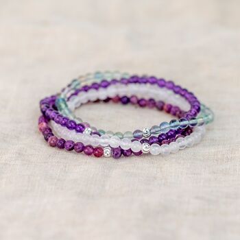 Crown Chakra Crystal Bead Bracelet Set For Clarity And Connection, 3 of 4