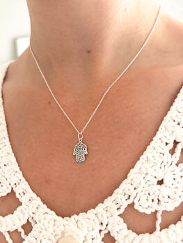 Sterling Silver Hamsa Hand Pendant Necklace, 3 of 6
