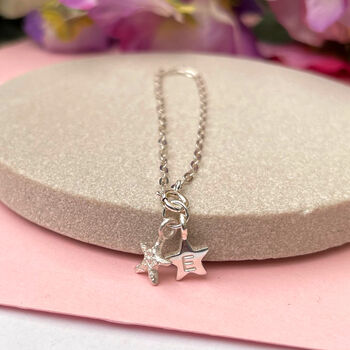 Personalised Sterling Silver Mini Starfish And Initial Star Bracelet, 9 of 12