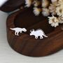 Mismatched T Rex Tyrannosaurus And Triceratops Dinosaur Stud Earrings In Sterling Silver, thumbnail 4 of 11