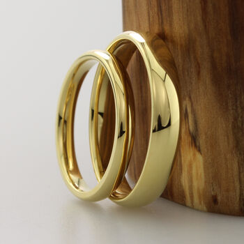 18ct Gold Polished Court Matching Wedding Ring Set, 4 of 5