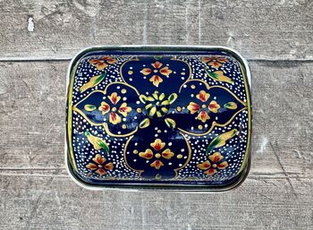 Handpainted Navy Patterned Butter Dish, 5 of 5