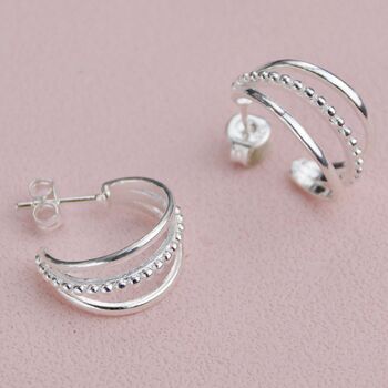 Sterling Silver Triple Hoop Bead Earrings, 3 of 5