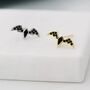 Black Cz Crystal Bat Stud Earrings In Sterling Silver, thumbnail 3 of 11