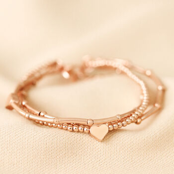 Heart Bead Triple Layered Bracelet In Rose Gold Plating, 3 of 4