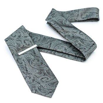 Grey Paisley Wedding Tie Set And Socks Groomsmen Gift, 7 of 9