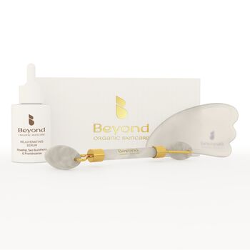 Rejuvenating Serum Gift Set With Natural White Jade Gua Sha And Massage Roller, 2 of 5