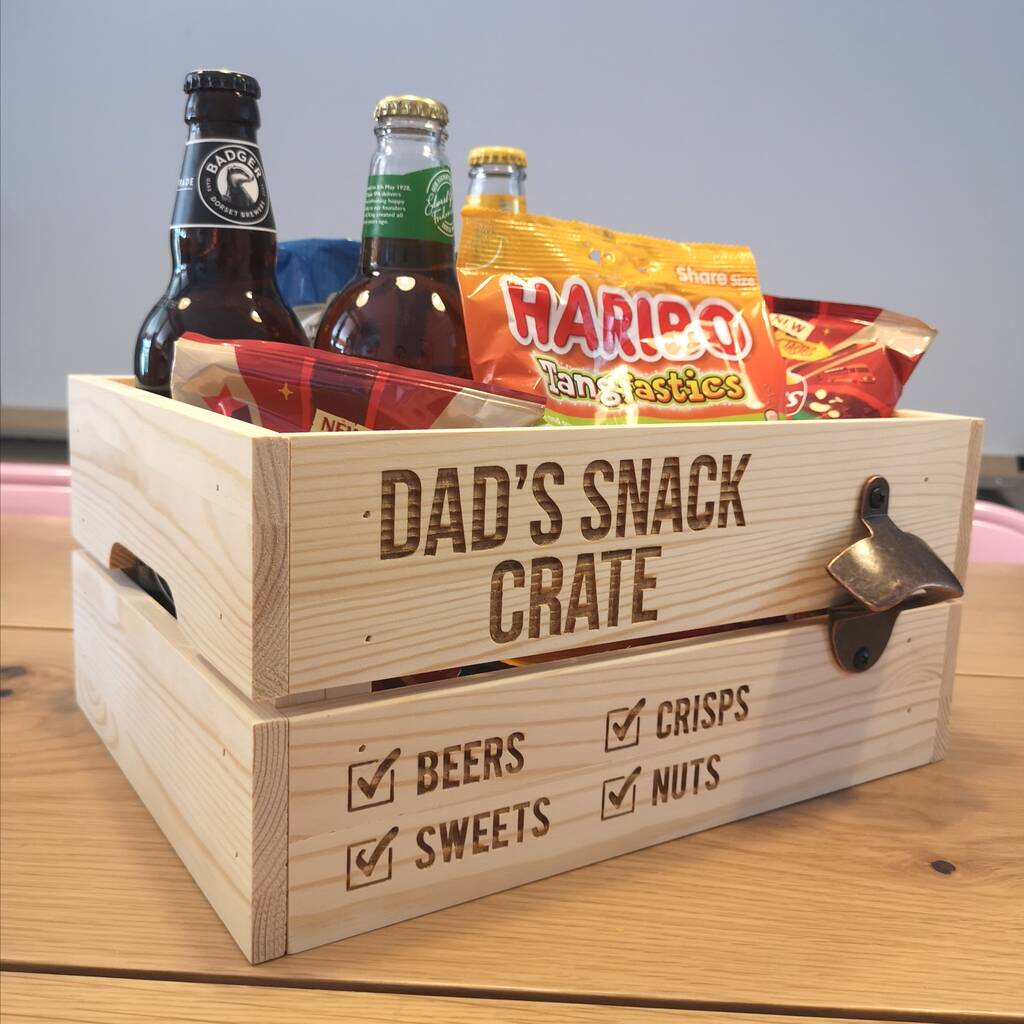 Personalised Wooden Snack Crate Gift For Dad, 1 of 3