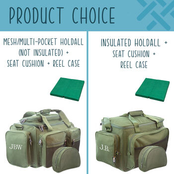 Personalised Insulated Fishing Holdall Set With Foldable Cushion, 9 of 11