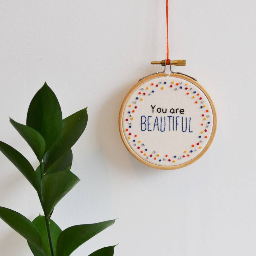 miniature embroidery hoop art 'you are beautiful' by pixiecraft ...