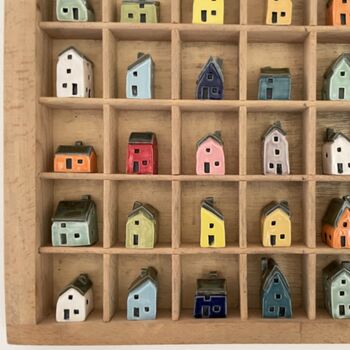 56 Handcrafted Ceramic Houses In Printer's Tray Display, 5 of 12