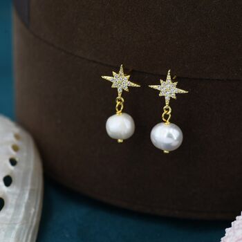 Starburst Baroque Pearl Drop Earrings, 8 of 12