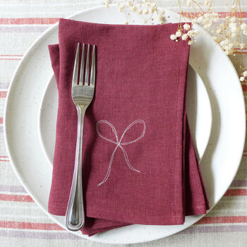 Embroidered Bow Linen Napkins, 6 of 6