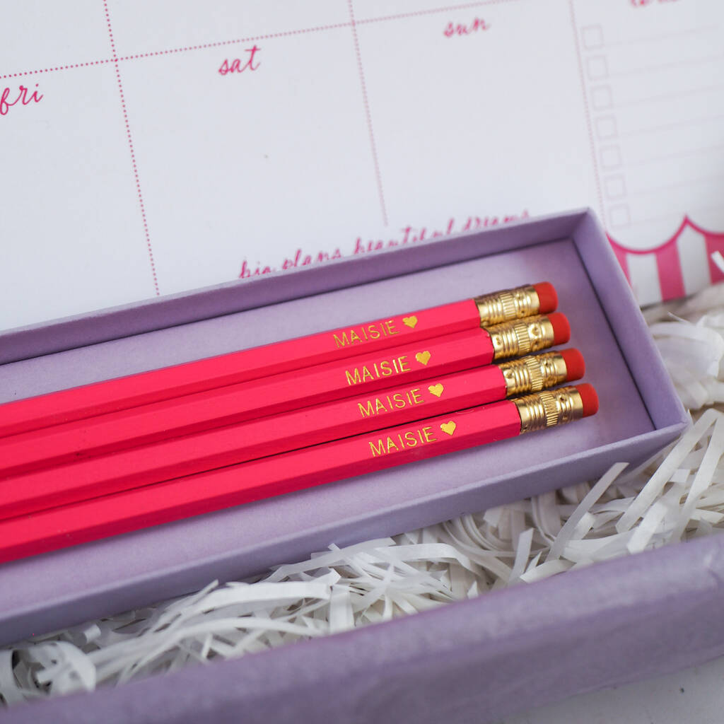 Strawberry Pink Personalised Pencil Gift Set, 1 of 4