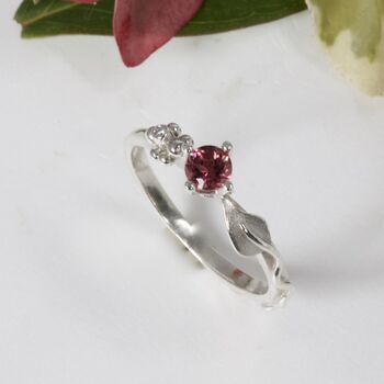 Silver Leaf Ring, Ariel Gemstone Diamond Ring, 10 of 11