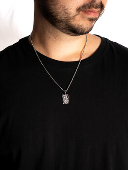 Silver Rectangle Hammered Pendant Chain Necklace For Men, 10 of 12