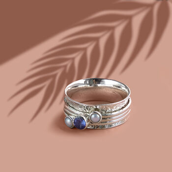 Holi Tranquility Gemstone Sterling Silver Spinning Ring, 3 of 7