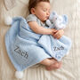 Personalised Blue Sherpa Blanket Elephant Comforter Set, thumbnail 1 of 9