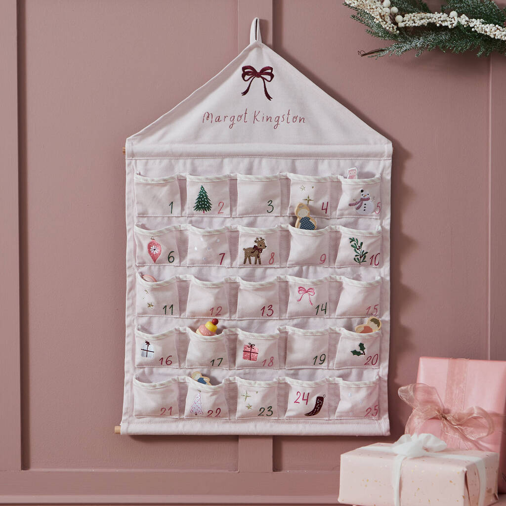 Personalised Pink Fabric Hanging Advent Calendar, 1 of 4