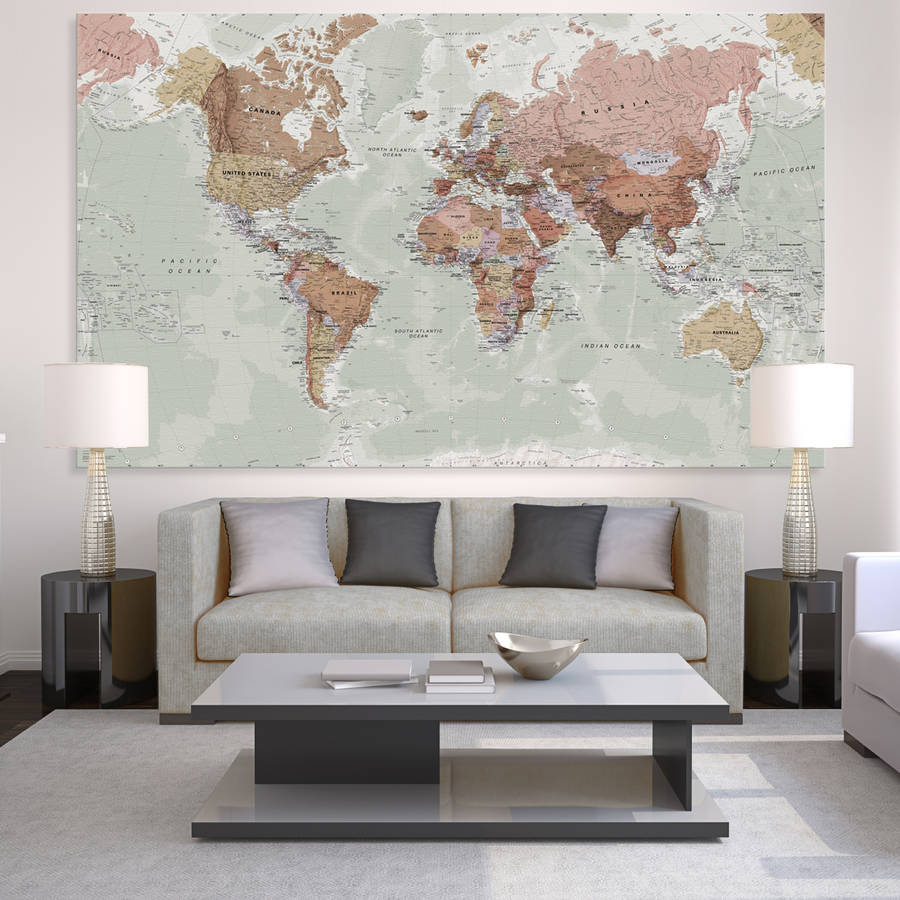 giant sized canvas world map by maps international  notonthehighstreet.com