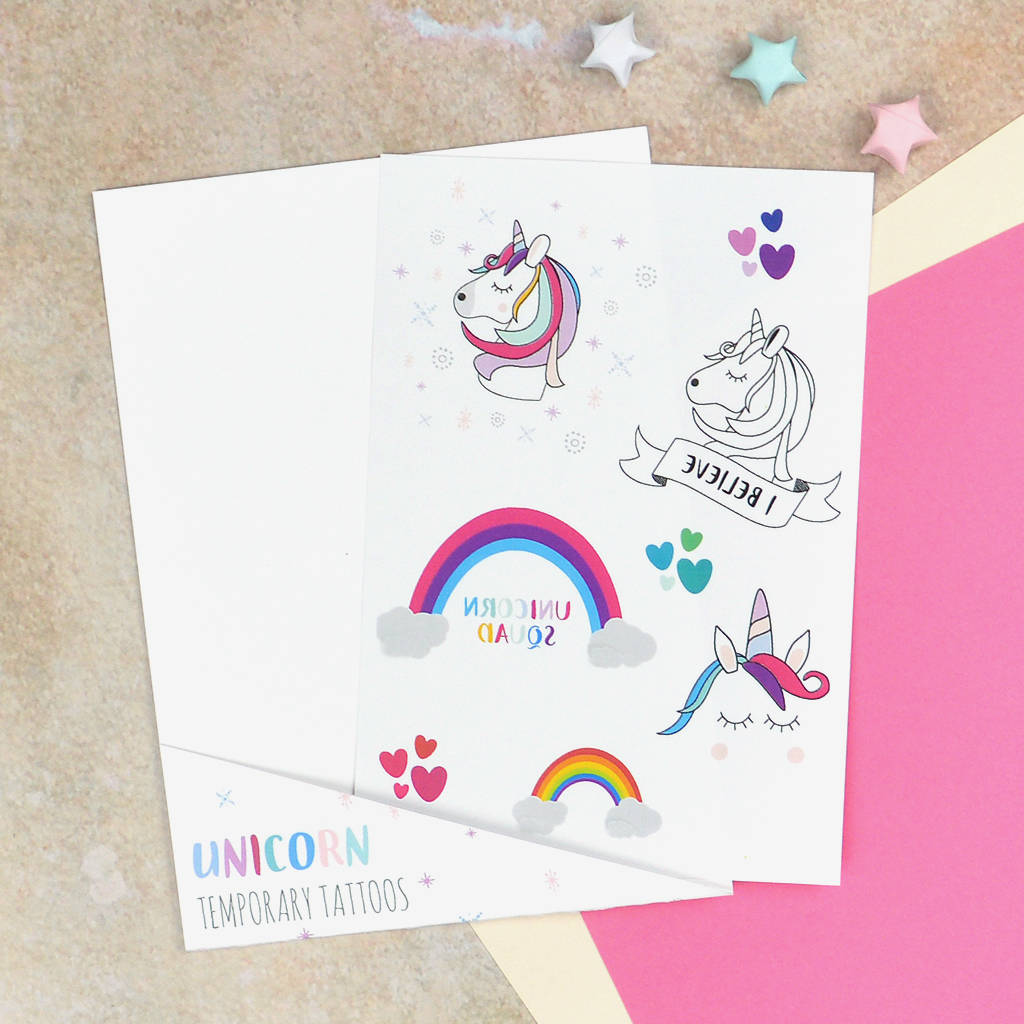 unicorn temporary tattoos by pink and turquoise