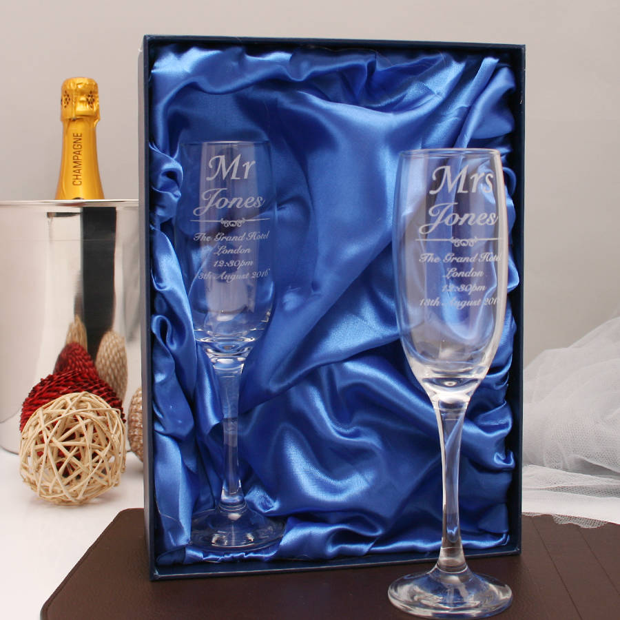 Mr And Mrs Personalised Champagne Flutes, 1 of 3