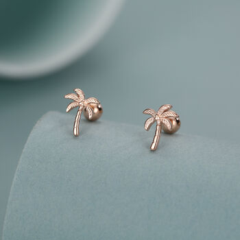 Sterling Silver Palm Tree 18 G Screw Back Earrings With Ball Backs, 3 of 11