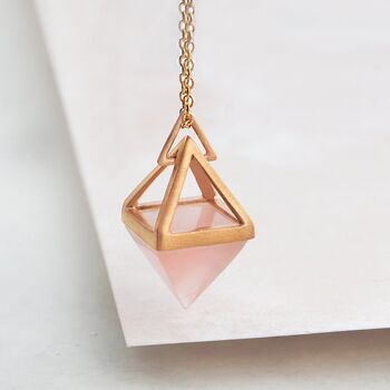 Geometric Rose / Gold Plated Silver Multi Gemstone Pyramid Necklace, 5 of 8