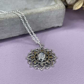 925 Sterling Silver Mandala Moonstone Necklace, 5 of 11