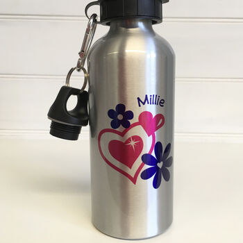 Personalised Heart And Flower Water Bottle, 2 of 5