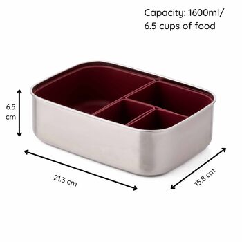 Stainless Steel Lunchbox With Organisers Burgundy, 3 of 9