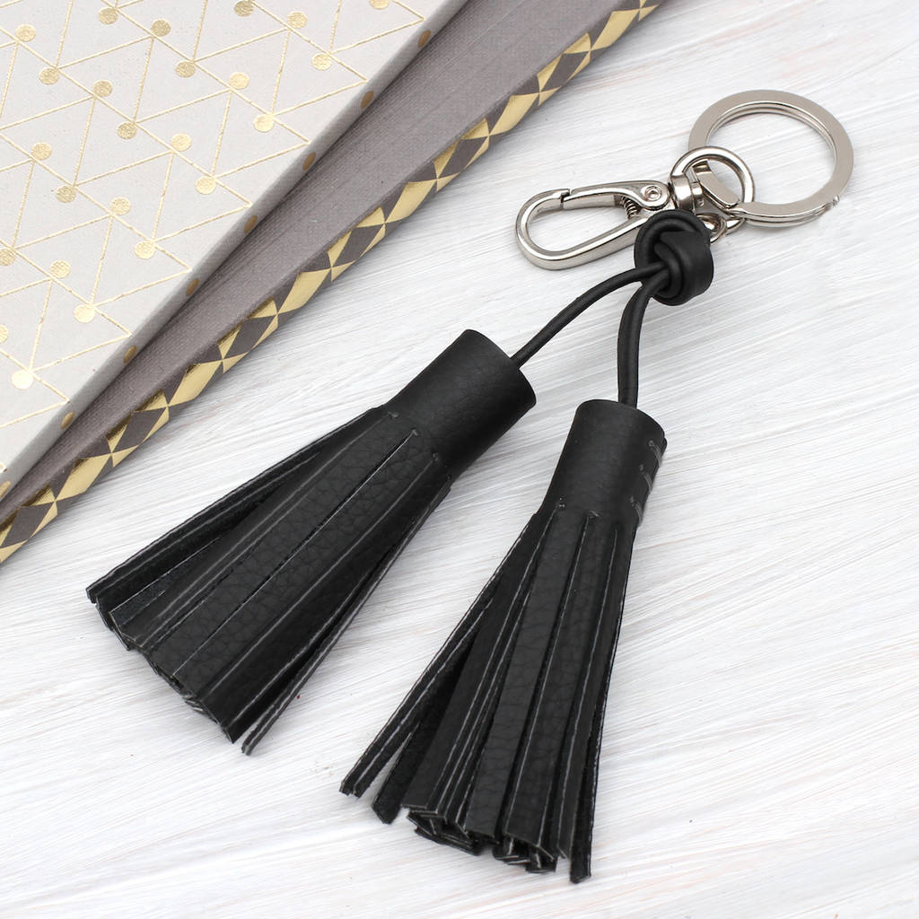Personalised Initial Leather Tassel Keyring By Hurleyburley