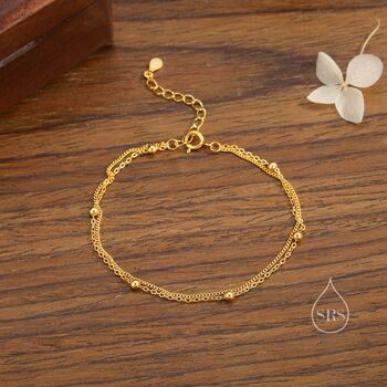 Sterling Silver Double Layer Satellite Chain Bracelet, 4 of 11