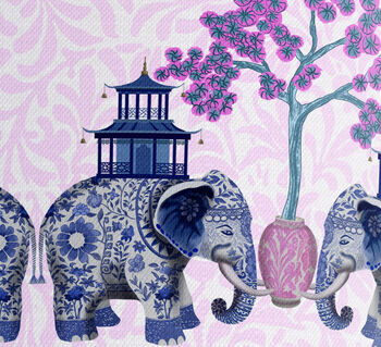 Chinoiserie Elephants, Pink And Blue Lampshade, 8 of 9