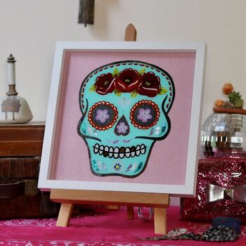 Day Of The Dead, Sugar Skull Reverse Glass Gold Leaf, 3 of 8