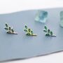 Emerald Green Leaf Stud Earrings In Sterling Silver, thumbnail 1 of 12