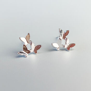 Sterling Silver Butterfly Cluster Stud Earrings, 3 of 6