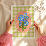 Floral Gingham Art Print Green, thumbnail 5 of 5