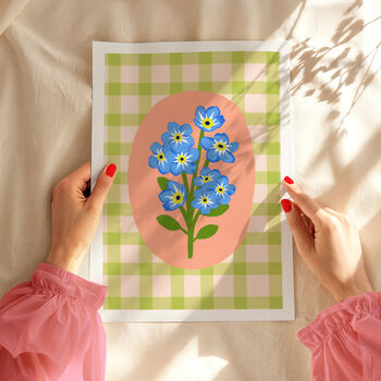 Floral Gingham Art Print Green, 5 of 5