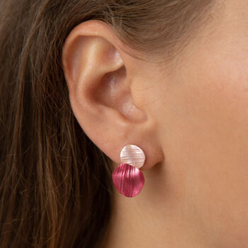 Hammered Textured Two Tone Coral Double Disc Earrings, 2 of 3
