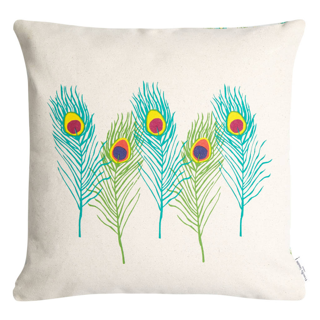 Sophisticated Peacock Feather Cushion By Fenella Smith