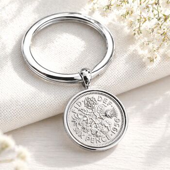 Luxury 70th Birthday Silver Sixpence Keyring, 2 of 8