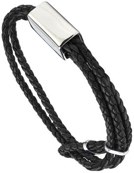 Men's Black Leather Bracelet With Silver Sliding Clasp, 6 of 7